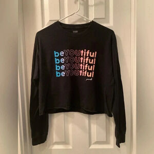 VS Pink long sleeve cropped tee, colorful positive logo 💯% cotton Size SP